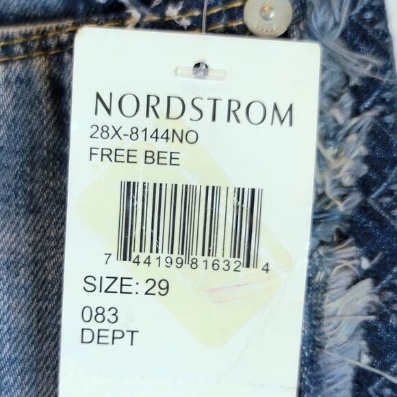 BlankNYC Blue Jean Hiker Short Sz 29 8 Frayed Embroidered Side Stripe Free Bee - Picture 9 of 16